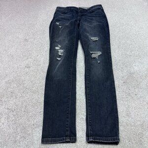 White House Black Market Jeans Skinny Black Distressed Pockets Size 2